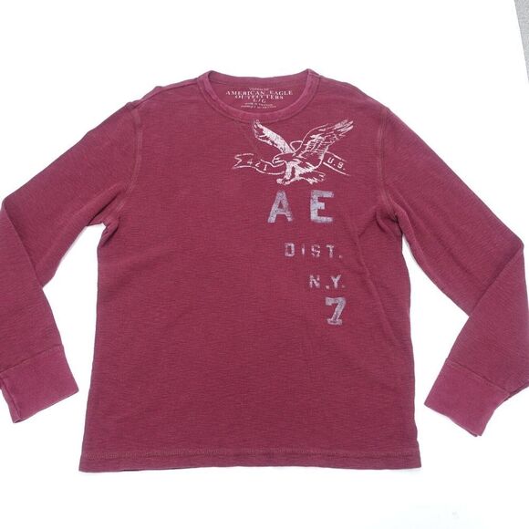 American Eagle Outfitters T-Shirt Mens Large Red Knitted Crew Neck Long Sleeve - Picture 1 of 5